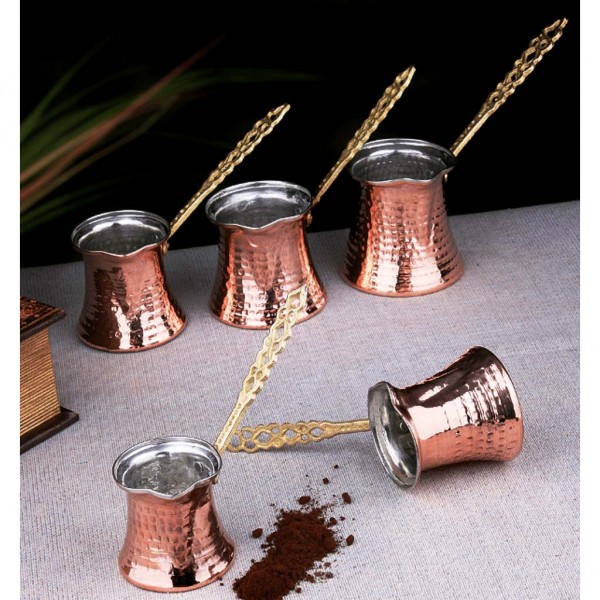 Copper Turkish Coffee Pots Set For Five Pcs