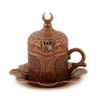 6 X Copper  Turkish Coffee Cup  Set Tulip Design