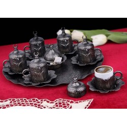Antique Gray Turkish Coffee Cups Set For Six Person