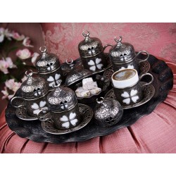 Antique Silver  Plated Turkish Coffee Set For Six Person