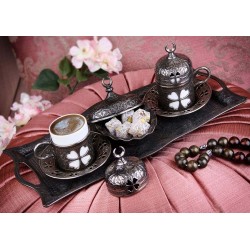 Antique Turkish Coffee Cup Set For Two Person Clover Design