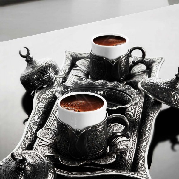 Antique Turkish Coffee Set For Two Person Tulip Design