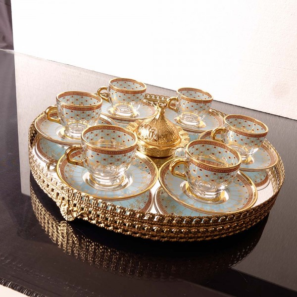 Arabic Coffee Set For Six Person With Mirror  Vanity Tray