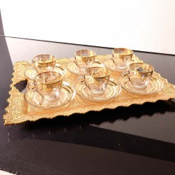 Arabic-Turkish Coffee Cups Set For Six Person With Metal Tray