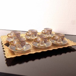 Arabic-Turkish-Espresso Cups Set For Six Person Metal With Tray