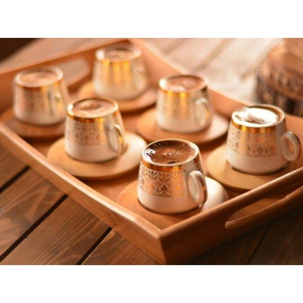 Bamboo Turkish-Espresso Cups Set For Six Person With Tray