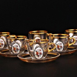 Classic Floral Design Turkish Coffee Cups Set For Six Person