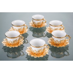 Colorful Tulip Design Gold Color Coffee Set