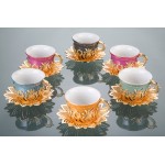 Colorful Tulip Design Gold Color Cups For Six