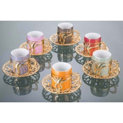 Colorful Tulip Design Gold Color Cups For Six Person