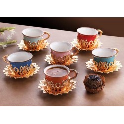 Colorful Tulip Design Gold Color Cups For Six