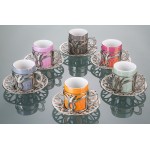 Colorful Tulip Design Silver Color Coffee Cups Set