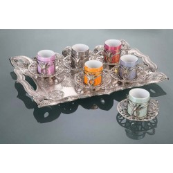 Colorful Tulip Design Silver Color Coffee Cups Set