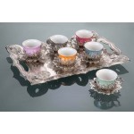 Colorful Tulip Design Silver Color Coffee Set with Tray