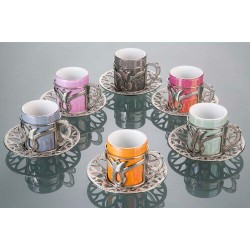 Colorful Tulip Design Silver Color Cups For Six Person
