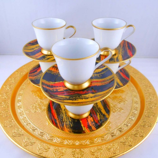 Colorfull Saucers Model Bohemia Crystal Medium Size Coffee Set