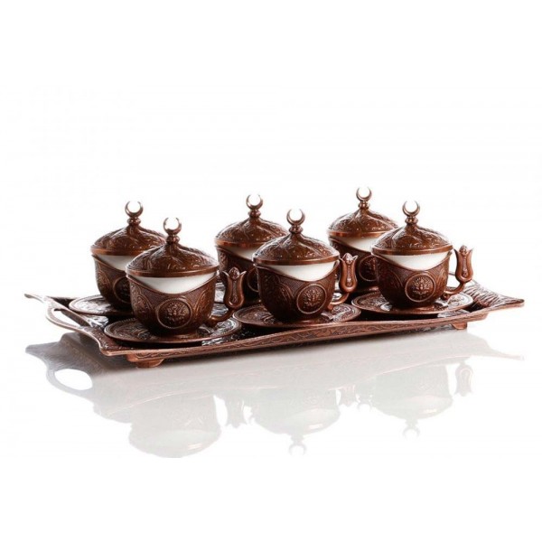Copper Turkish  Coffee Cup Set  People With Tray