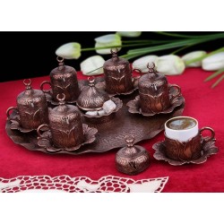 Copper Turkish Coffee Cups Set For Six Person