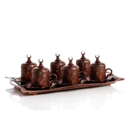 Copper  Turkish  Coffee Set For Six People With High Tray