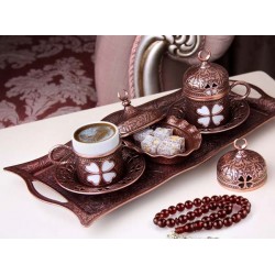 Copper  Turkish Coffee Set For Two Person Clover Design