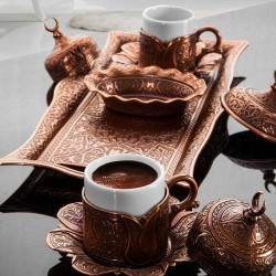 Copper Turkish Coffee Set For Two Person Tulip Design