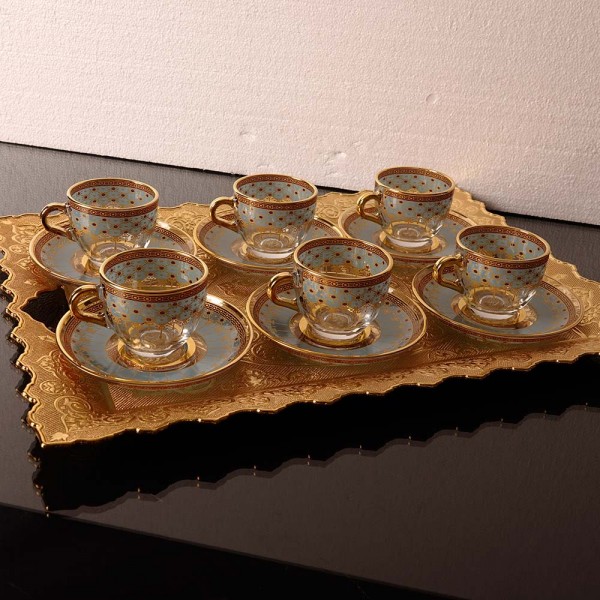 Ethnic-Turkish-Espresso Cups Set For Six Person  With Metal Tray