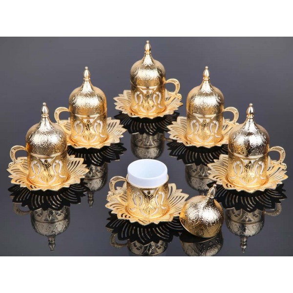 Gold Color Coffee Cups Tulip Design Six Pieces