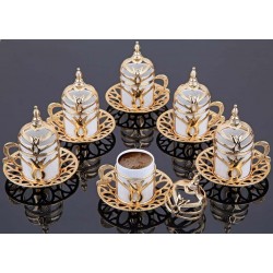 Gold Color Turkish Coffee Cups Tulip Design Six Pieces