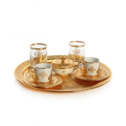 Gold Colour Espresso Coffee Set Cups Set For Two With Glasses