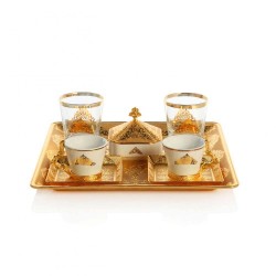 Gold Colour Espresso Turkish Coffee Set For Two With Glasses