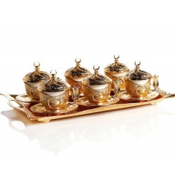 Gold Colour Turkish  Coffee Cup Set  With Tray