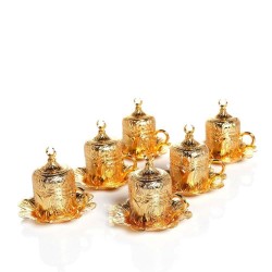 Gold Colour Turkish Coffee Cups Tulip Design Six Pieces