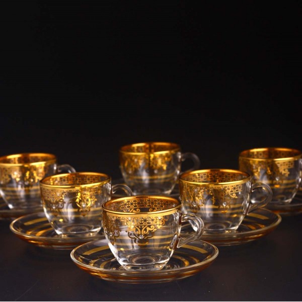 Gold Espresso Size Turkish Coffee Cups Set For Six Person