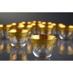 Gold Plated Glass Arabic Coffee-Mirra Cups For Six Person