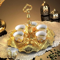 Gold Plated Ottoman Turkish Coffee Set Mırra,Greek,Arabic Coffee Serving Cups Set