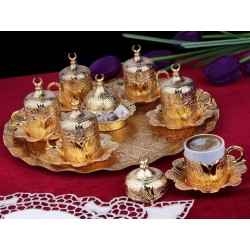 Gold Plated Turkish Coffee Cup Set For Six