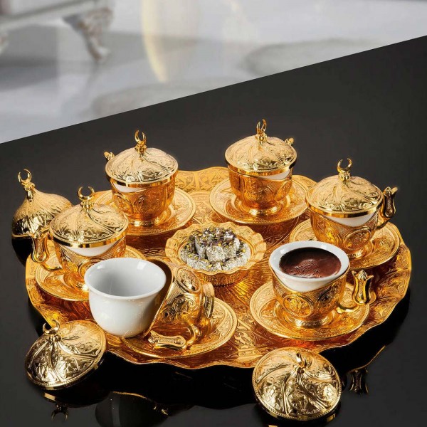 Gold Plated Turkish Coffee Set For Six Person