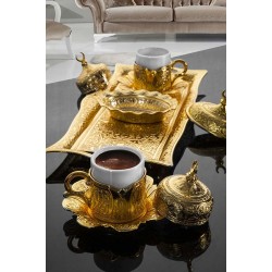 Golden Turkish Coffee Set For Two Person Tulip Design