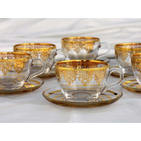 Large Gold Plated Coffee Mugs-Tea Glasses For Six Person