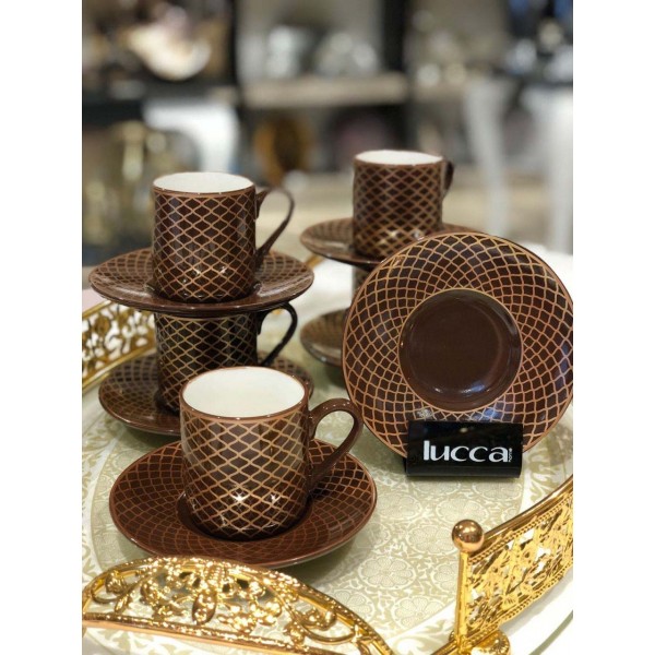 Lucca Porcelain Claudia Brown Coffee Set For Six Person