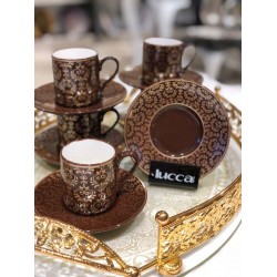 Lucca Porcelain Emma Brown Coffee Set For Six Person