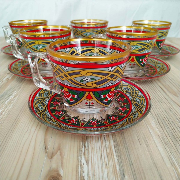 Oscar Red Color Coffee Mugs-Tea Glasses For Six Person