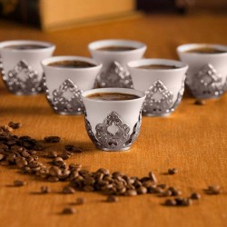 Silver Colour Arabic Coffee-Mirra Cups Six Pieces
