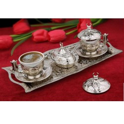 Silver Copper Turkish Coffee Set For Two Person