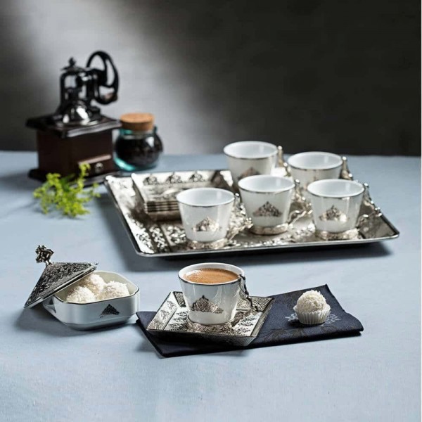 Silver Espresso Turkish Coffee Cups Set