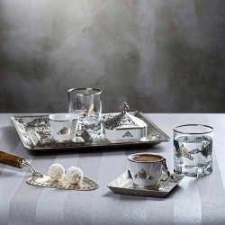 Silver  Espresso Turkish Coffee Set For Two With Glasses