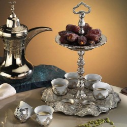 Silver Mırra Turkish Coffe Cups Set With Serving Tray