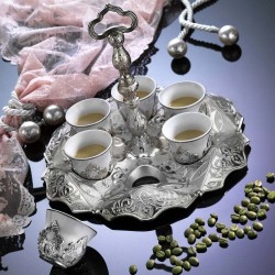 Silver Ottoman Turkish Coffee Set Mırra,Greek,Arabic Coffee Serving Cups Set