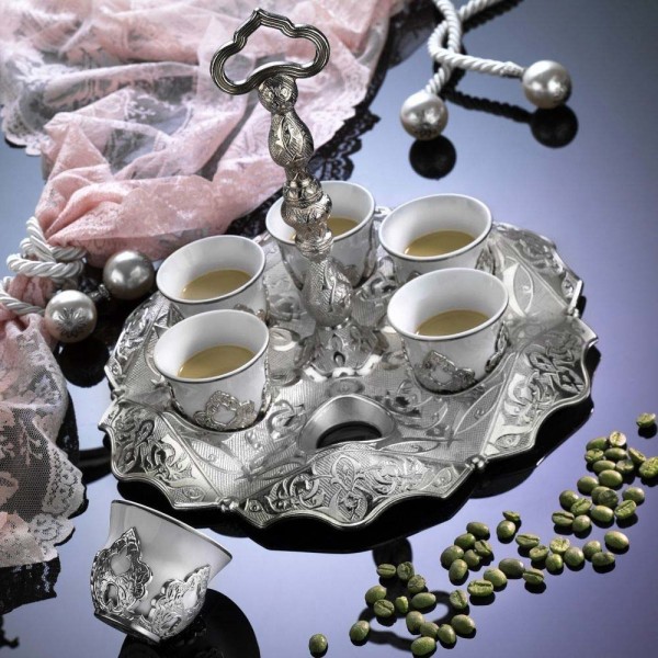 Silver Ottoman Turkish Coffee Set Mırra,Greek,Arabic Coffee Serving Cups Set