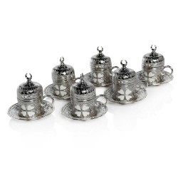 Silver Turkish Coffee Cups Clover Design Six Pieces